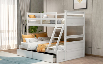 Twin over Full Bunk Bed with Storage - White