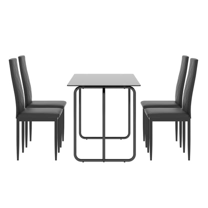 5-piece Rectangle Dining Table Set -Tempered Glass, Black
