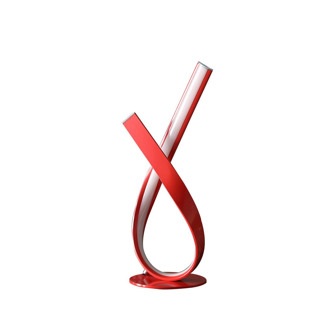 17" in abstract upright ribbon bow led red metal table lamp