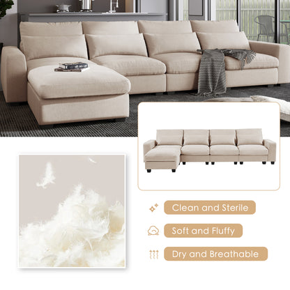 UStyle Modern Large L-Shape Feather Filled Sectional Set, Cream