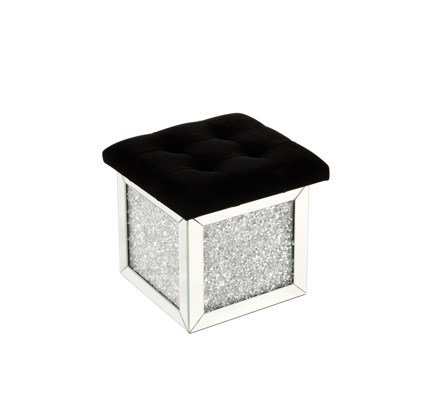 acme noralie ottoman w/storage mirrored & faux diamonds