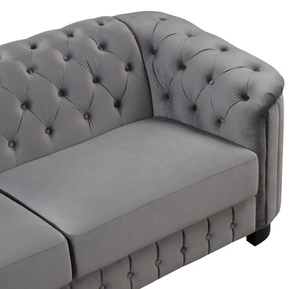Velvet Upholstered Sofa, Grey
