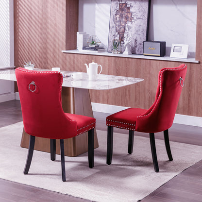 Nikki Collection Modern High-end Tufted Dining Chairs 2-Pcs Set, Wine Red
