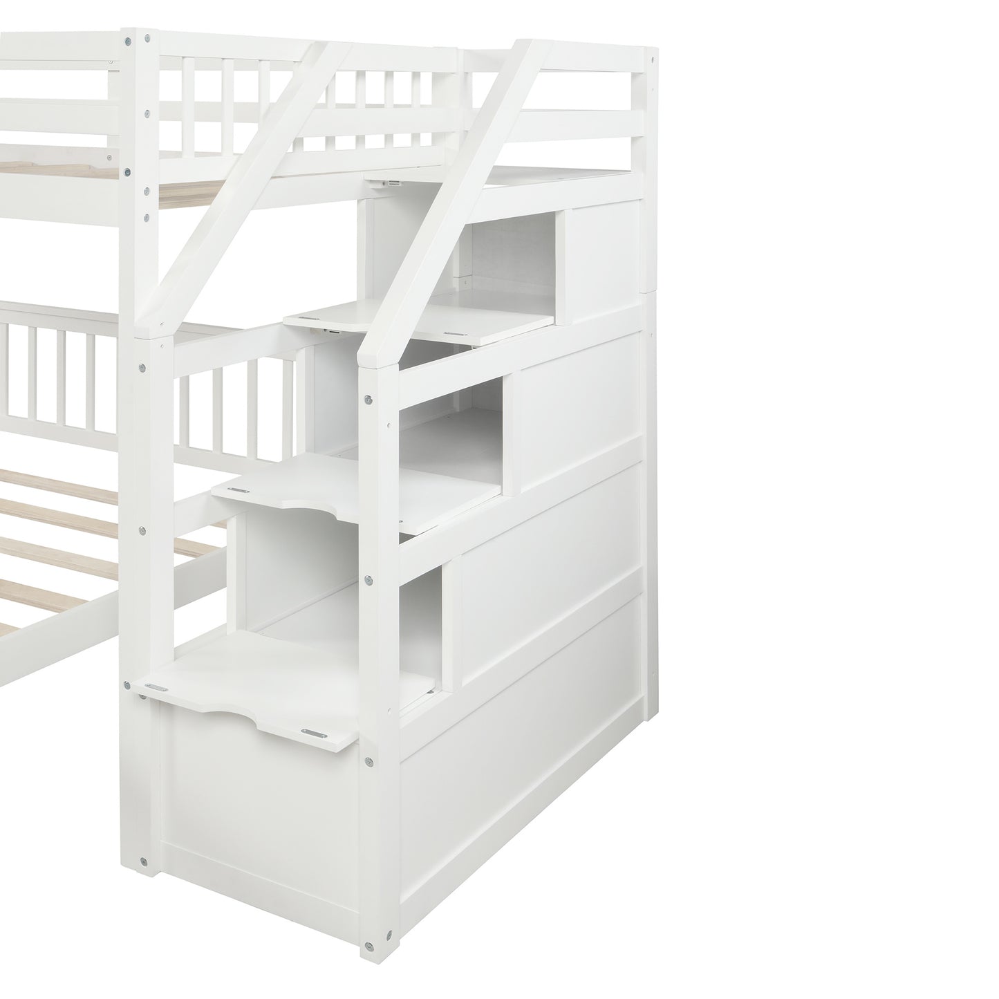 twin over full loft bed with staircase,gray