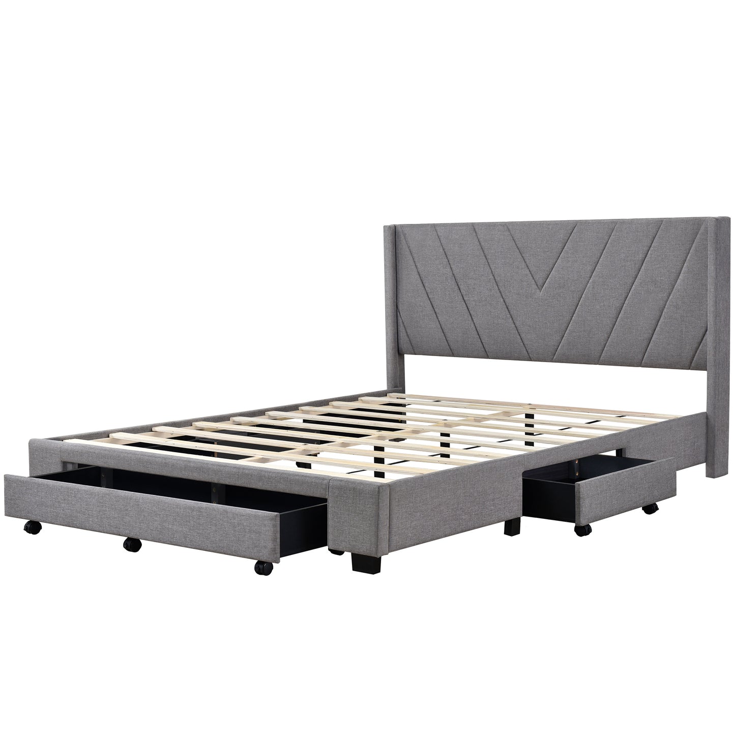 amber storage bed linen upholstered platform bed with 3 drawers (gray)
