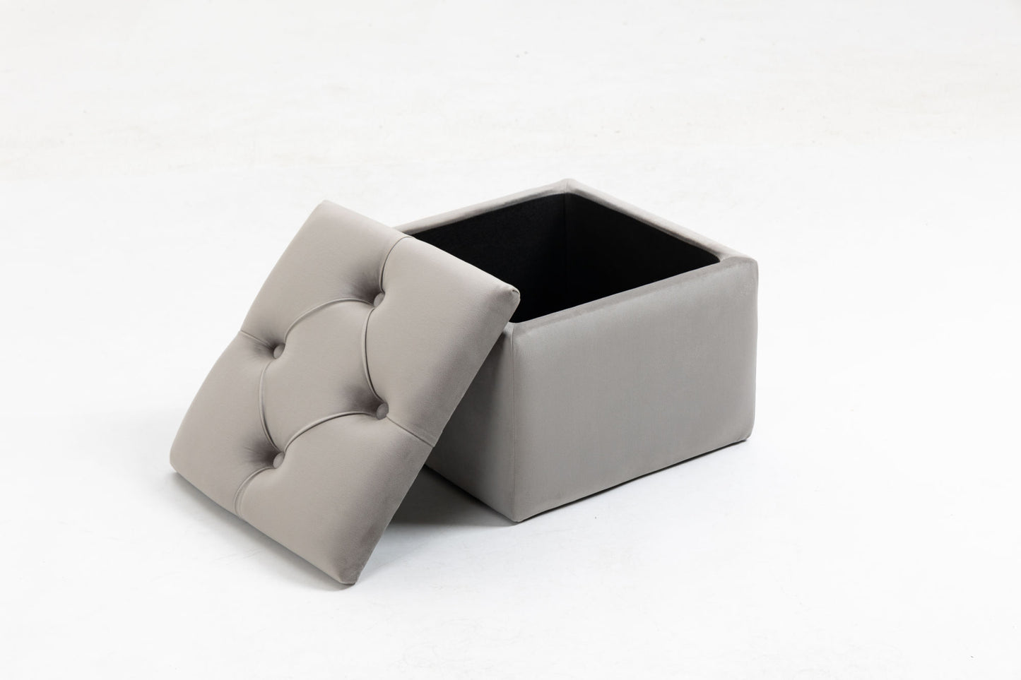 set of 3 47.5" wide upholstered storage ottoman with tufted top and solid wood legs gray