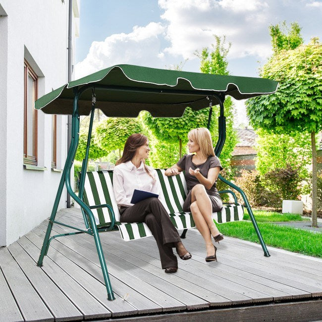 3 seat outdoor patio canopy swing with cushioned steel frame