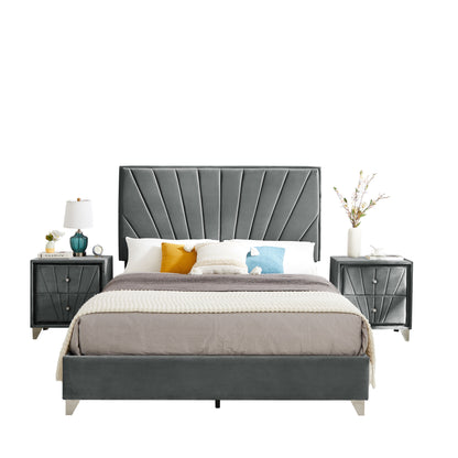 B108 Queen bed with two nightstands, + metal legs with Electroplate