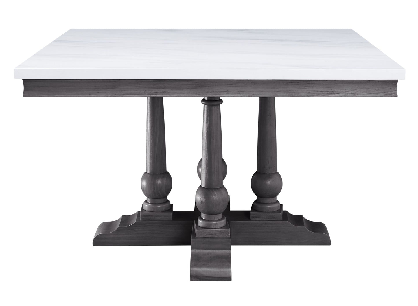 acme yabeina square dining table , marble top & gray oak finish