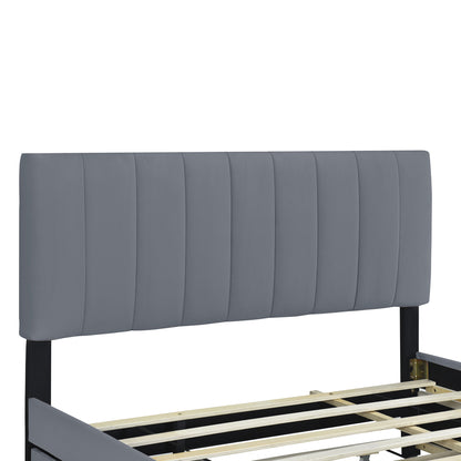 Elegant Velvet Upholstered Platform Bed with 2 Drawers and 1 Twin XL Trundle- Gray