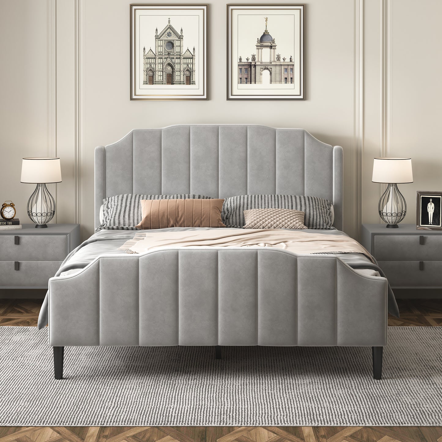 geyser velvet upholstered platform bed gray