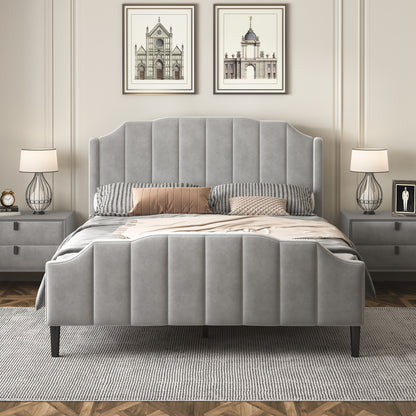 Geyser Velvet Upholstered Platform Bed Gray