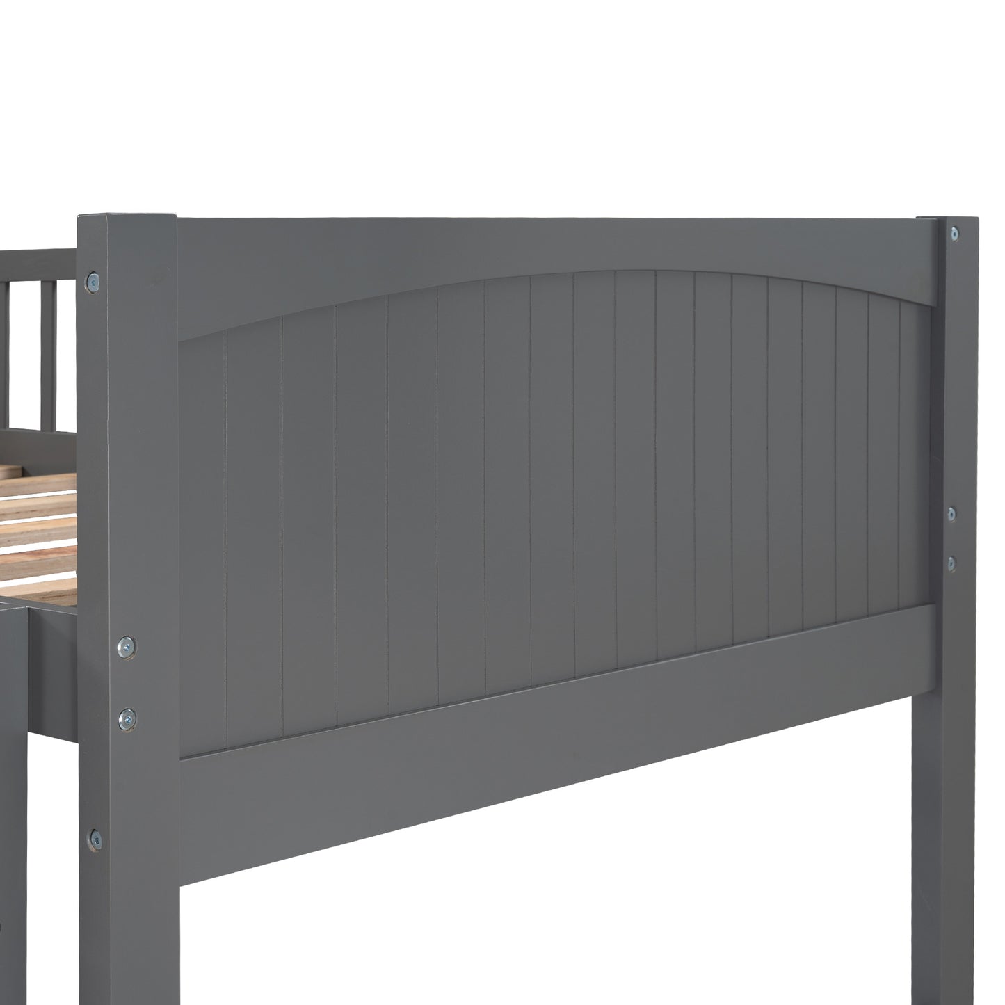 twin size bunk bed with a loft bed attached and two drawers, gray