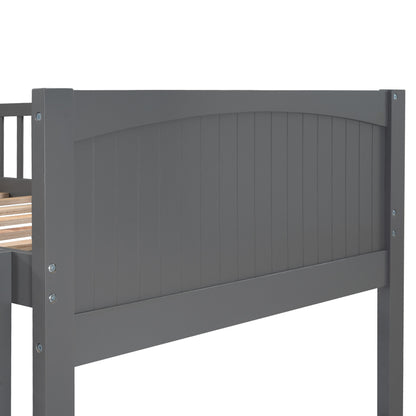 Twin Size Bunk Bed with a Loft Bed attached and Two Drawers, Gray