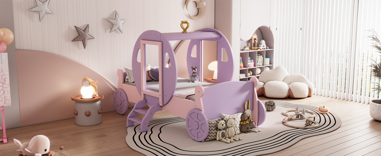 princess carriage bed with crown, purple+pink