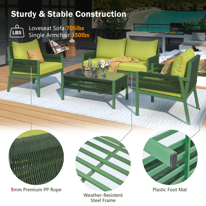 K&K 4-Piece Rope Patio Furniture Set, Fluorescent Yellow & Green