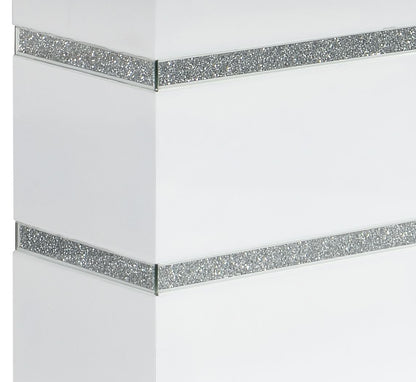 ACME Elizaveta Dining Table, Gray Velvet, Faux Crystal Diamonds &White High Gloss Finish