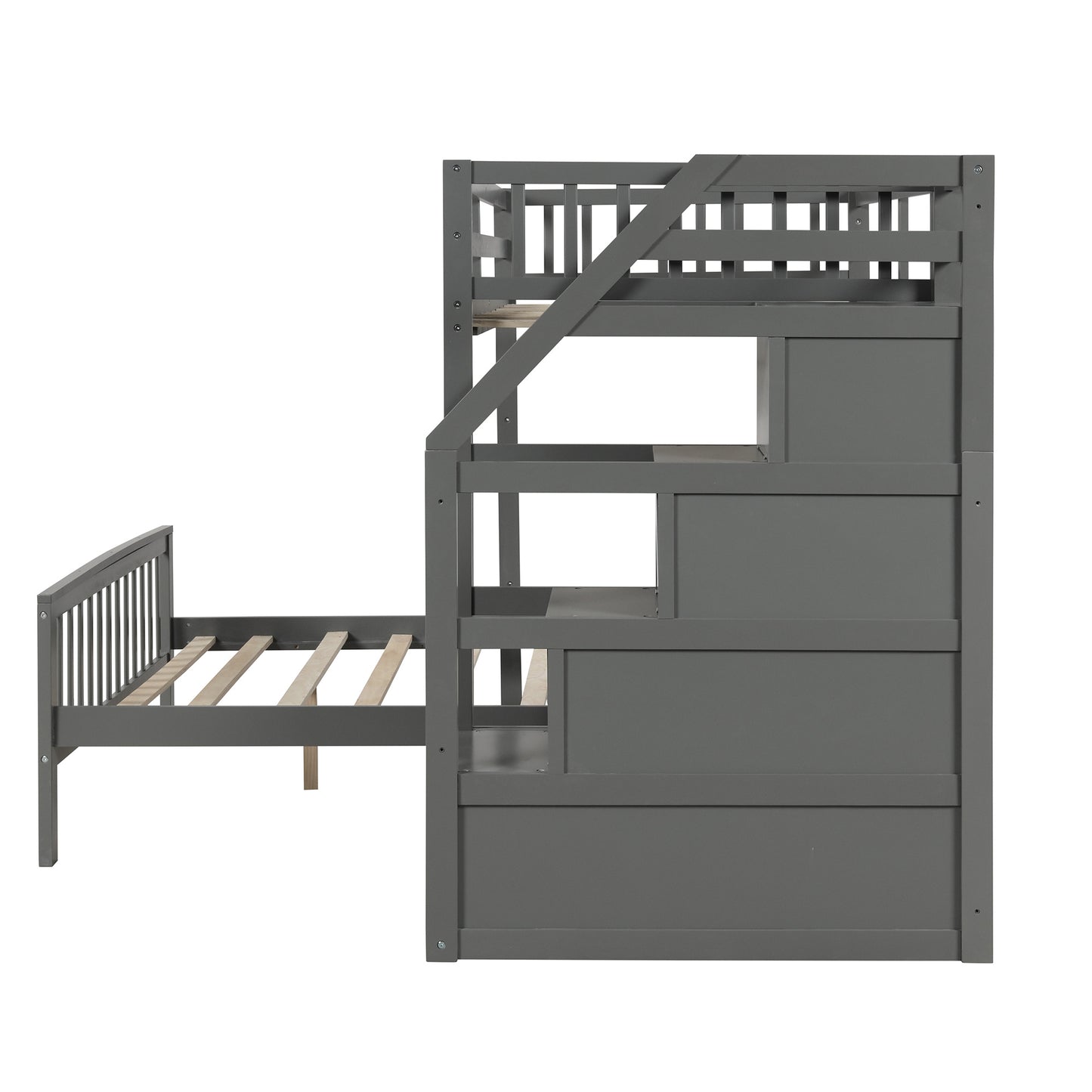 twin over full loft bed with staircase,gray