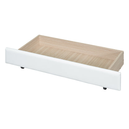 Upholstered Leather  Bed with Rabbit Ornament and 4 Drawers, White