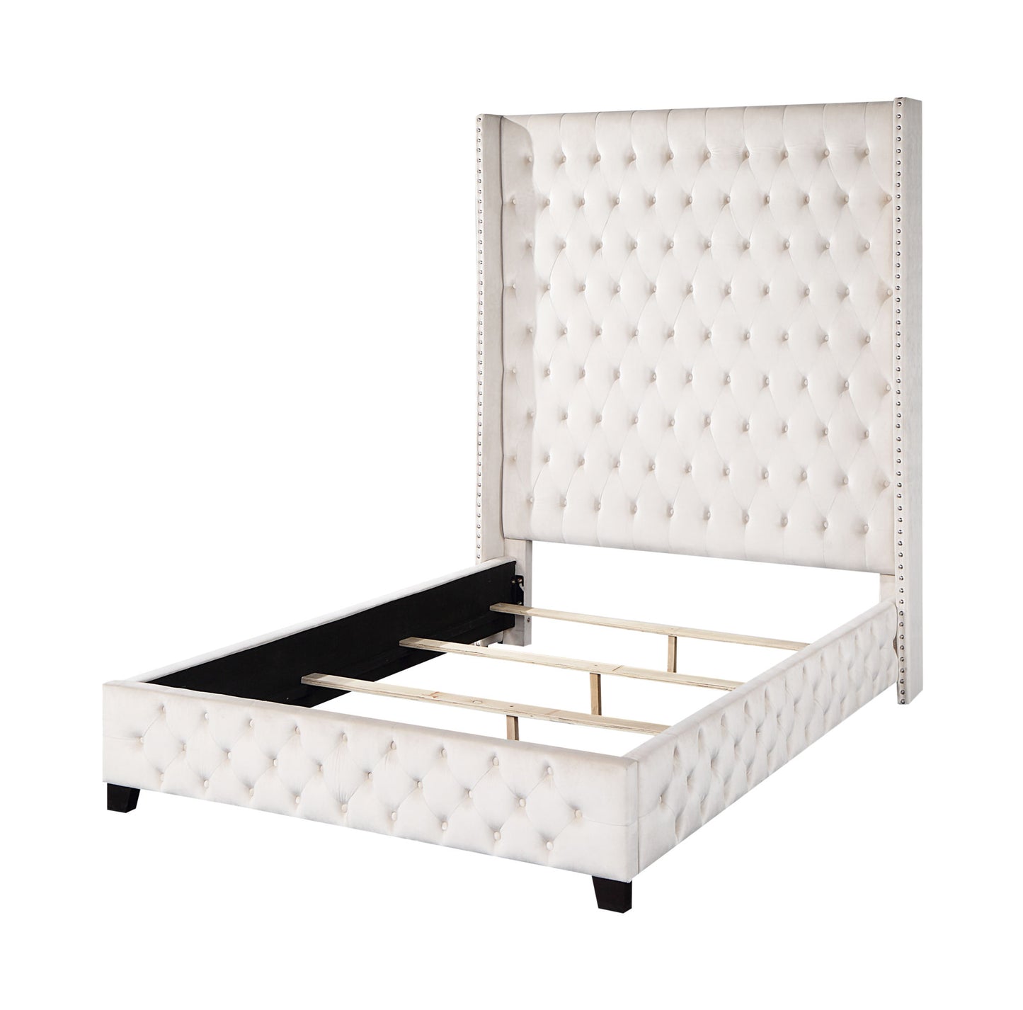 acme fabrice queen bed, beige velvet bd00965q