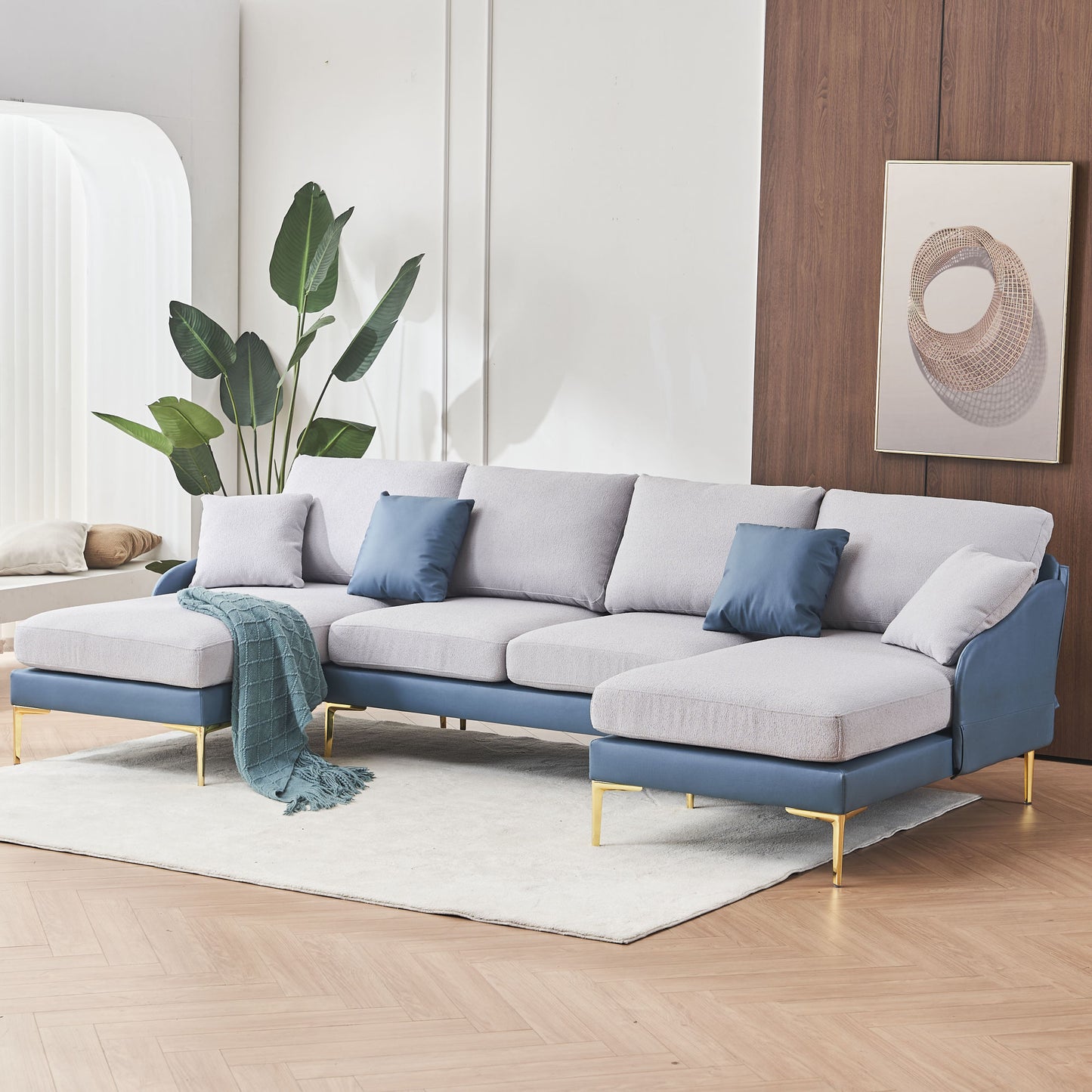 holly comfy sectional, blue+light grey