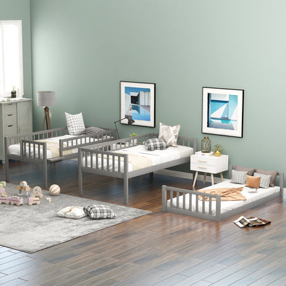 Twin-Over-Twin-Over-Twin Triple Bed with Built-in Ladder and Slide
