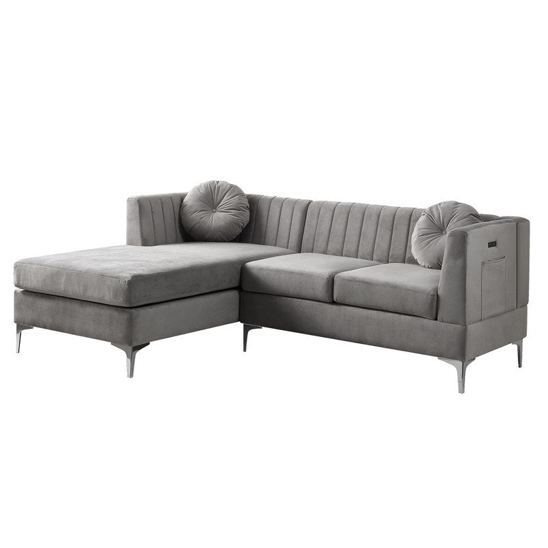 chloe sectional sofa chaise with usb charging port, grey