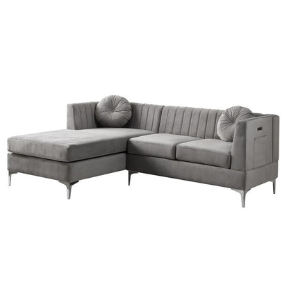 Chloe Sectional Sofa Chaise with USB Charging Port, Grey