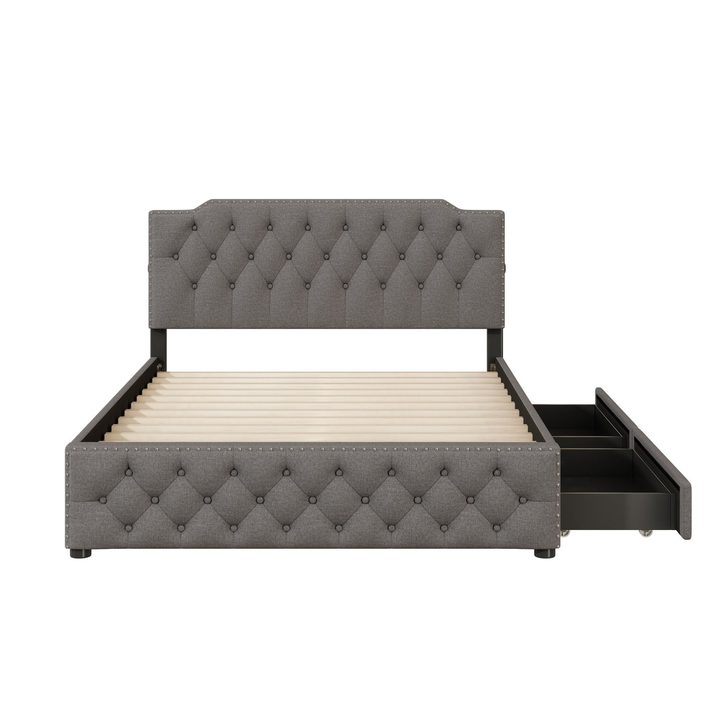sam upholstered platform bed with 2 drawers and 2 sets of usb ports