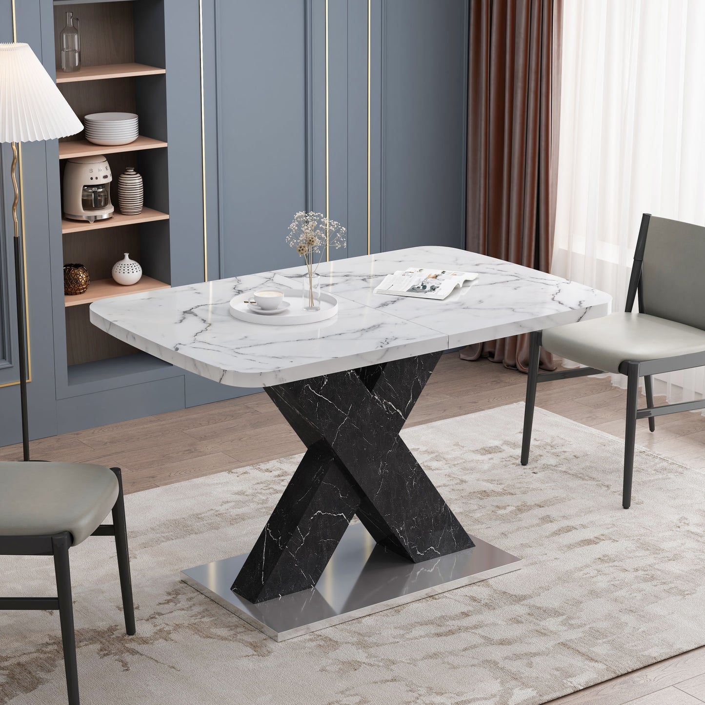 lux extendable marble square dining table