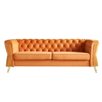 Modern Tufted Velvet Sofa, Orange