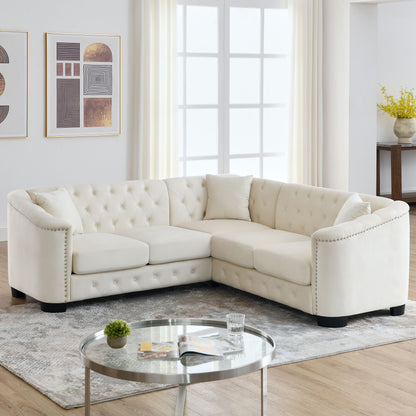 Riri Modern Chesterfield Velvet Sofa, Beige