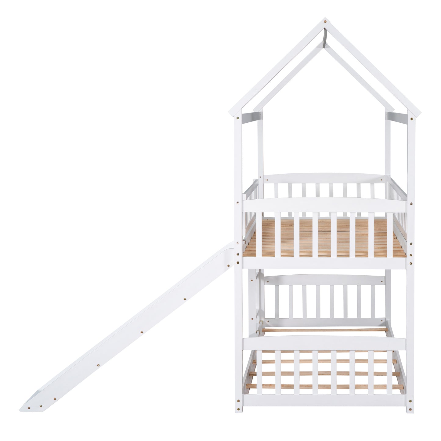 twin over twin bunk bed with slide, white