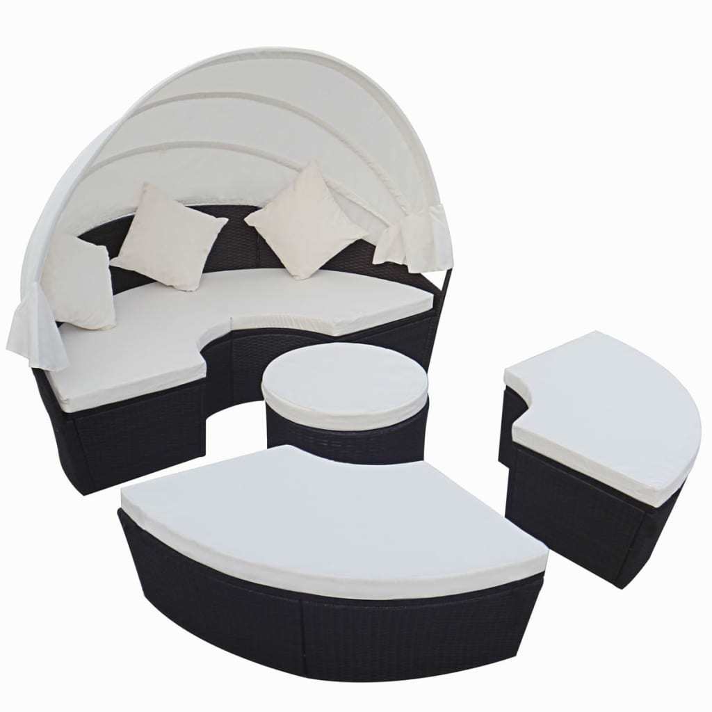 patio lounge bed with canopy poly rattan black