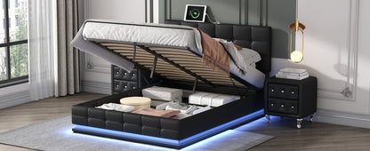 3-Pieces Upholstered Bedroom Sets with LED Lights ,Hydraulic Storage System, and USB Charging Station