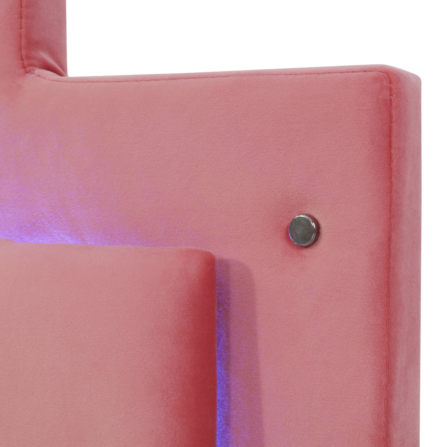 irregular upholstered platform bed with led lights and 4 drawers, pink