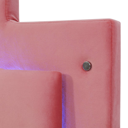 Irregular Upholstered Platform Bed with LED Lights and 4 Drawers, Pink