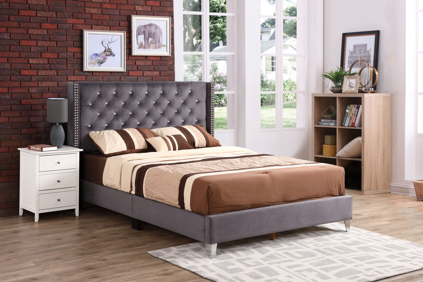 julie queen upholstered bed , gray