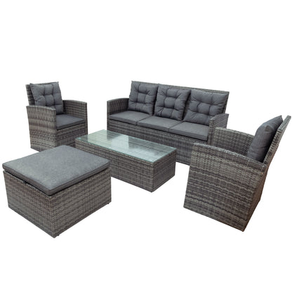 5-piece Outdoor UV-Resistant Patio Sofa Set with Storage Bench