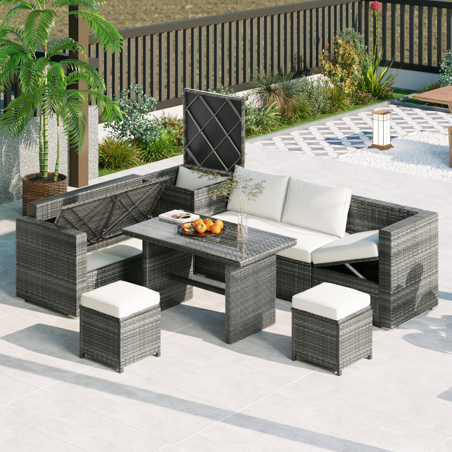outdoor 6-piece all weather pe rattan sofa set