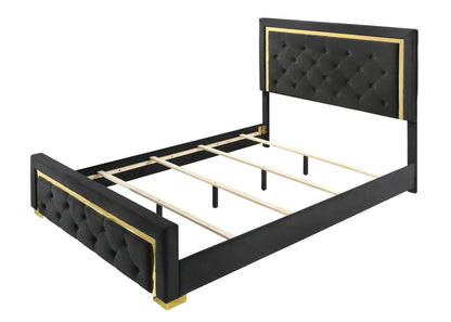 Glam Queen Black Fabric Upholstered Bed