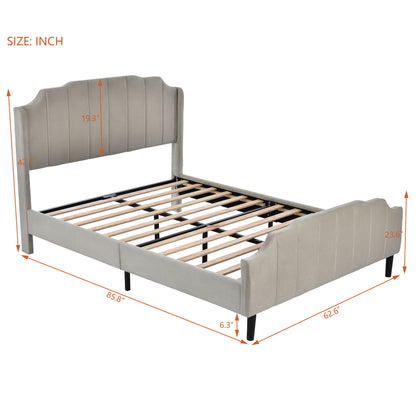 Geyser Velvet Upholstered Platform Bed Gray