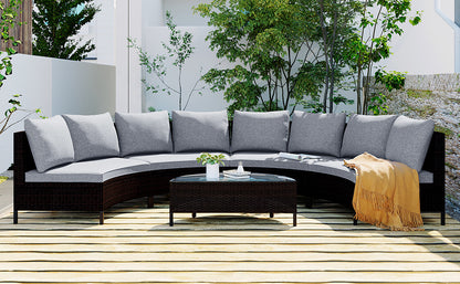 5 Pieces All-Weather Brown PE Rattan Wicker Sofa Set