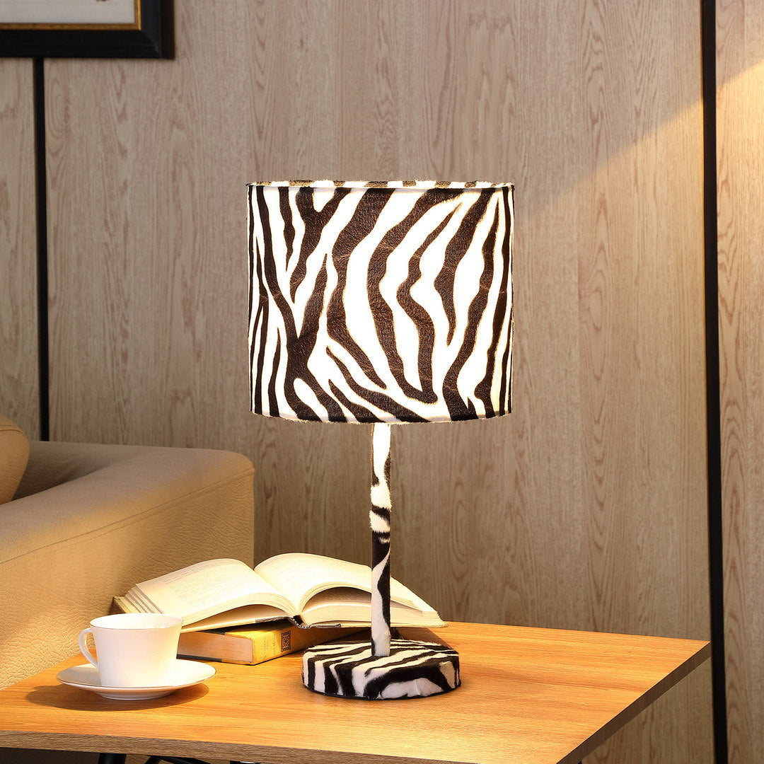19.25" faux suede zebra metal table lamp