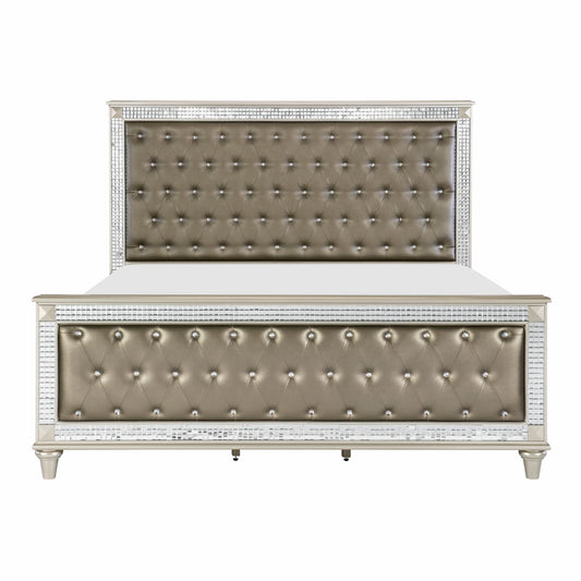 Glamorous Style Champagne Finish Queen Upholstered Bed