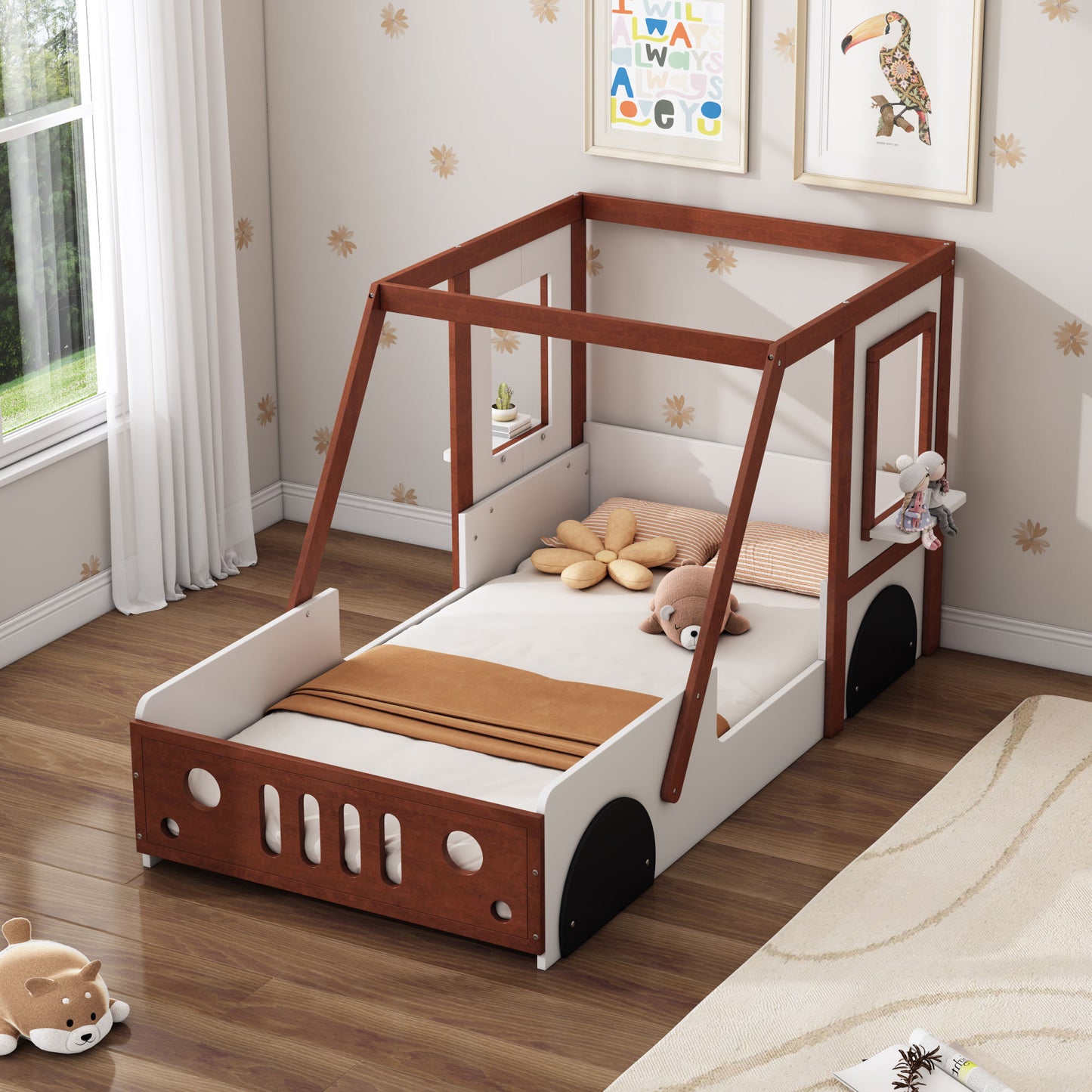 fun play design twin size car bed, white+ orange
