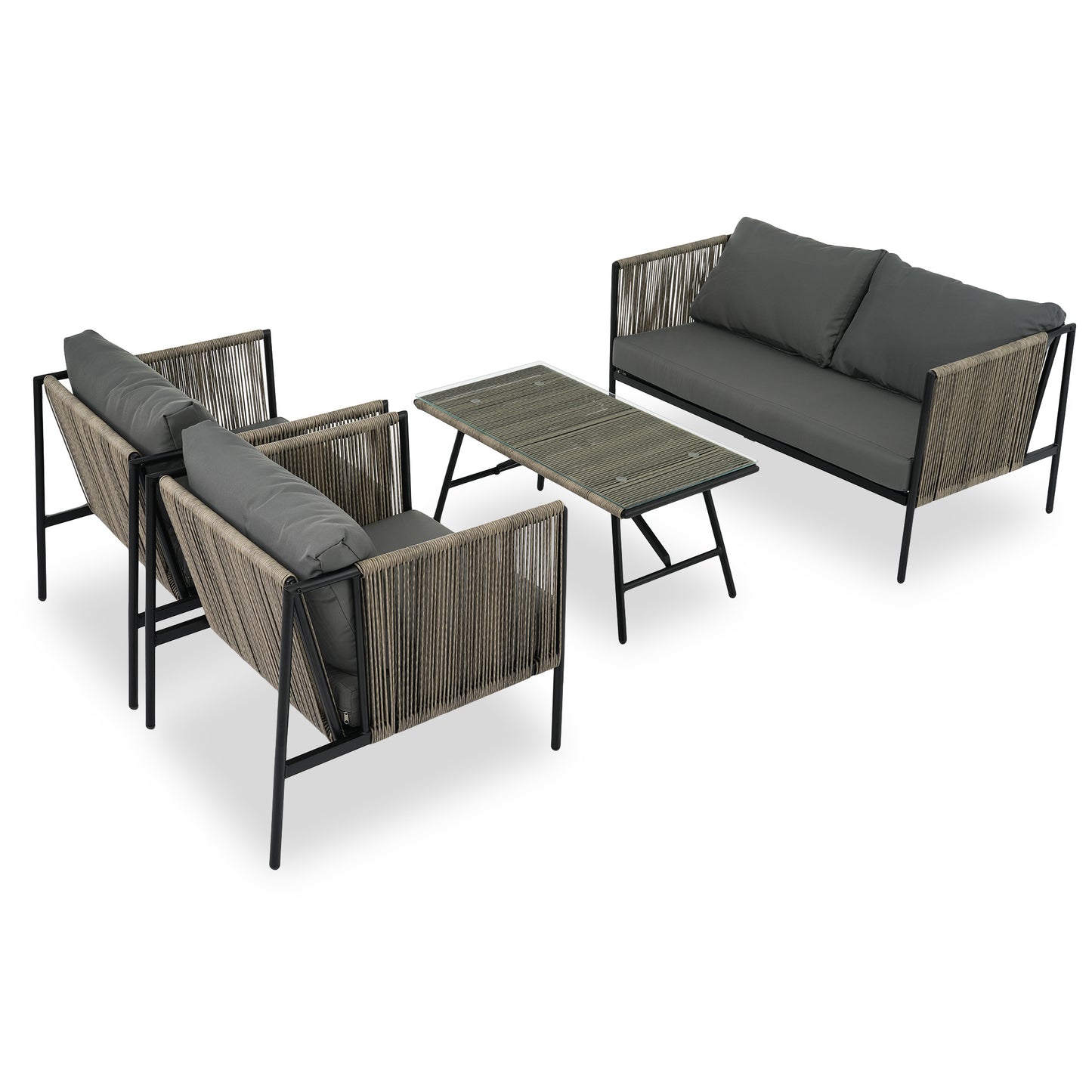 go 4-piece rope sofa set with thick cushions, gray