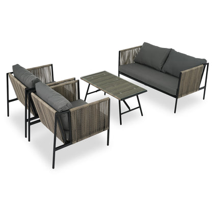 GO 4-Piece Rope Sofa Set with Thick Cushions, Gray