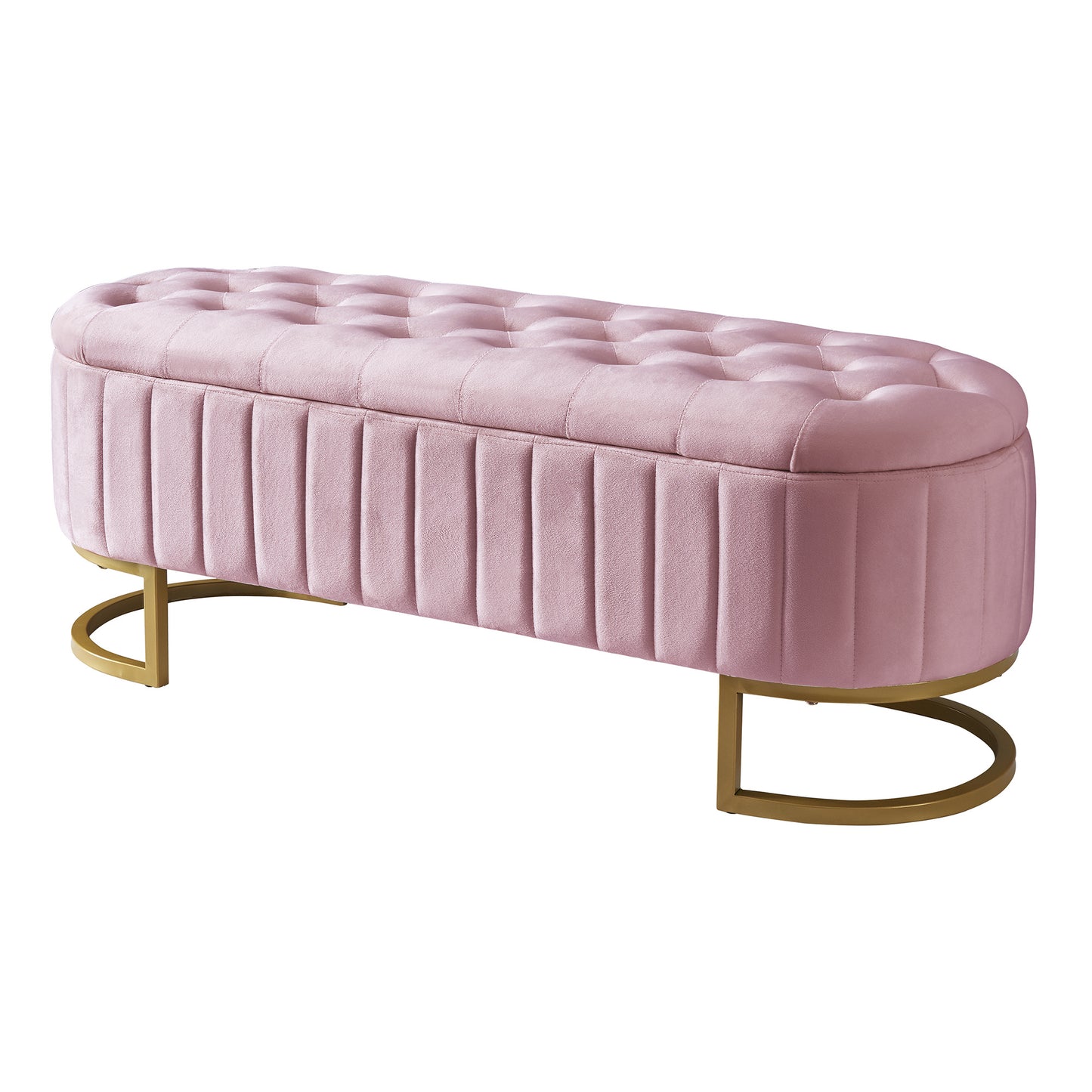 velvet upholstered led platform bed with storage ottoman, pink