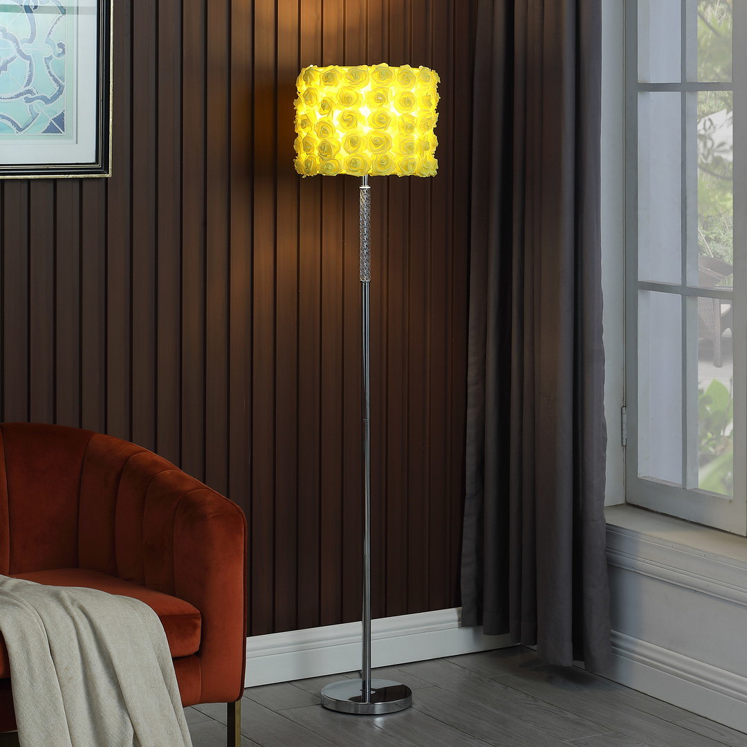 63"in yellow roses in bloom acrylic/metal floor lamp
